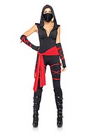 Weibliche Ninja (auch Kunoichi genannt), Kostüm-Body, Kapuze, Schärpe
